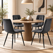 Eetkamerstoelen Set van 4 - Gestoffeerde Stoelen - Gewatteerde Rugleuning - Zwarte Metalen Poten - Grijs