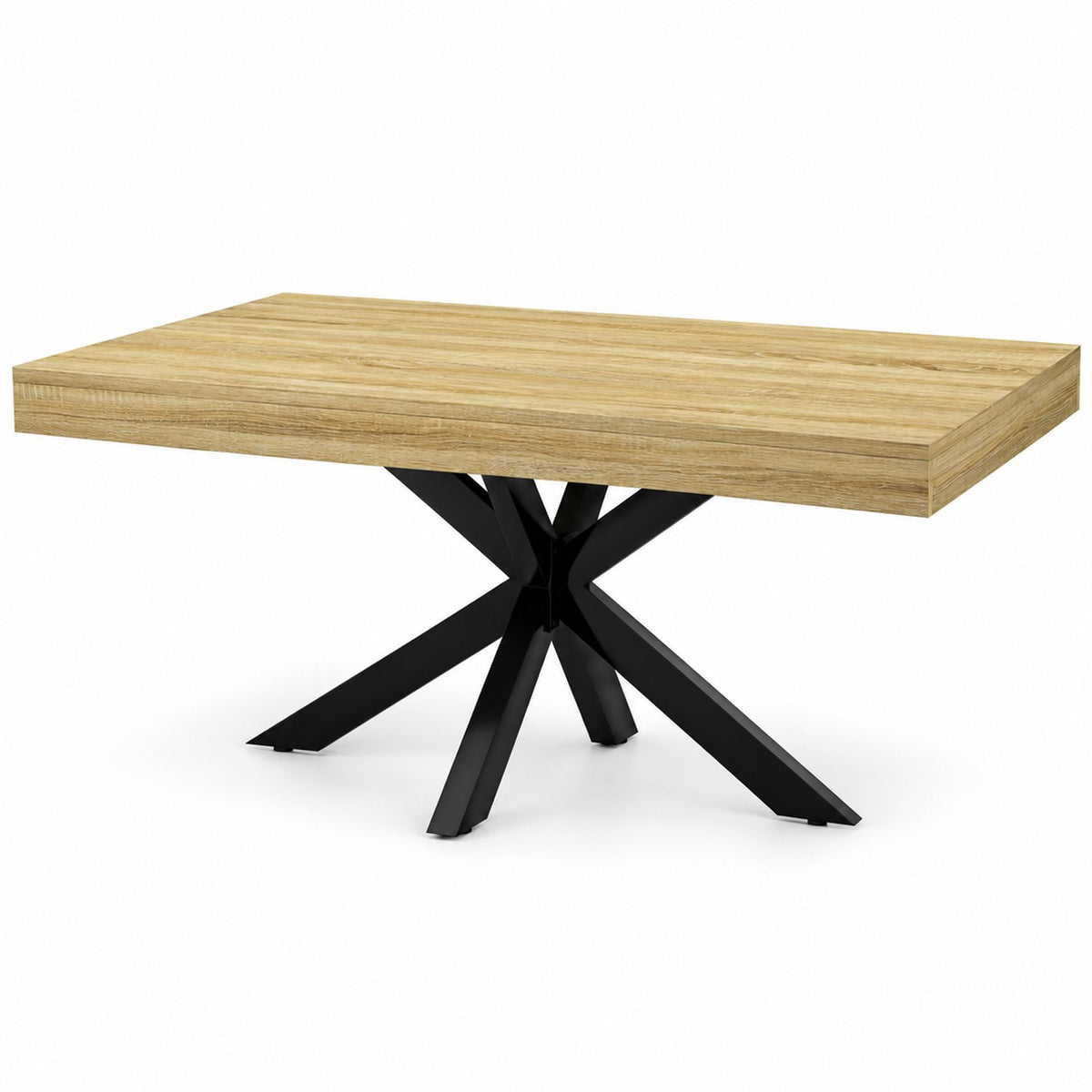 Salontafel - 110 cm - Rechthoek - Industrieel Design - Koffietafel met Zwart Kruisframe - Houtlook Tafelblad