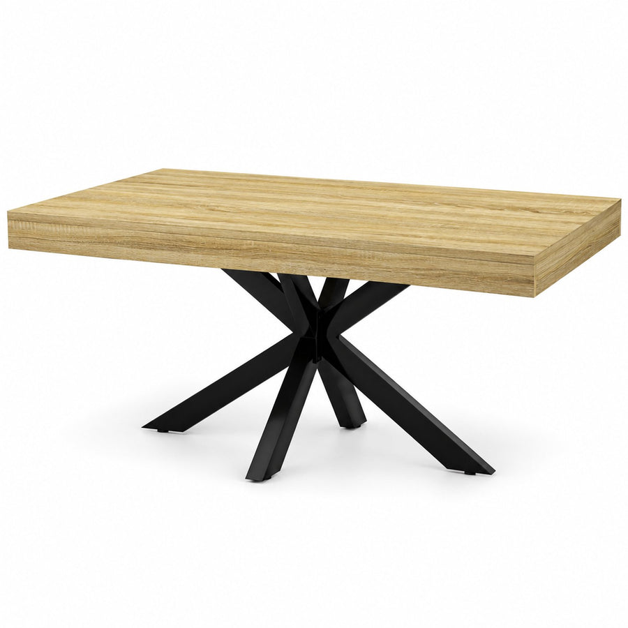 Salontafel - 110 cm - Rechthoek - Industrieel Design - Koffietafel met Zwart Kruisframe - Houtlook Tafelblad