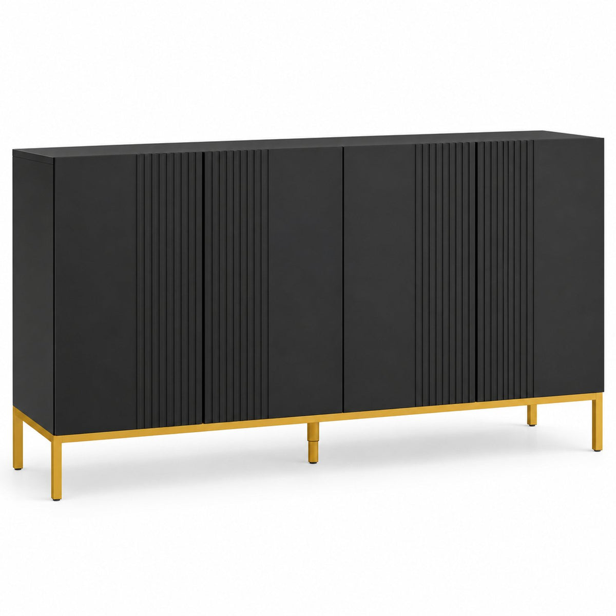 Dressoir - 4 Deuren & Verstelbare Planken – Modern Buffetkast – Dressoir Kast – 140 x 40 x 75 cm – Zwart & Goud