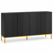 Dressoir - 4 Deuren & Verstelbare Planken – Modern Buffetkast – Dressoir Kast – 140 x 40 x 75 cm – Zwart & Goud