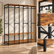 Open Kledingkast – Kledingrek met Planken en Kledingroede – Industrieel – 141 x 40 x 180 cm – Bruin/Zwart
