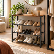 Schoenenrek 3-Laags - Schoenenkast met Houten Bovenblad - Metalen Schoenenrek - 63 x 30 x 63 cm - Industrieel Bruin/Zwart