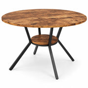 Ronde Eettafel - Ø 120 cm - Met Opbergvak - 4-6 Personen - Metalen Onderstel - Industrieel & Modern - Houtlook