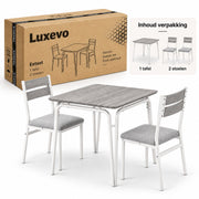 Eetkamerset voor 2 Personen – Compacte Keukentafel met 2 Stoelen – Ruimtebesparend – Wit Houtlook