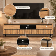 TV Meubel 180 cm – Met 2 Lades & 2 Klapdeuren – Hout & Zwart Metaal – Eiken Look
