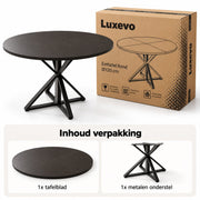 Ronde Eettafel - Ø120 cm – Donker Houtlook – Zwart Metalen Onderstel – 76 cm Hoog – Moderne Industriële Eettafel