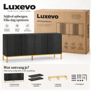 Dressoir - 4 Deuren & Verstelbare Planken – Modern Buffetkast – Dressoir Kast – 140 x 40 x 75 cm – Zwart & Goud