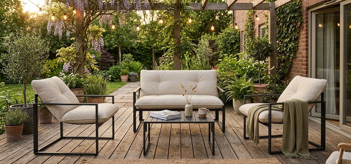 4 Delige Lounge Set – Tuinset voor 4 Personen met Salontafel & Extra Dikke Kussens - Beige