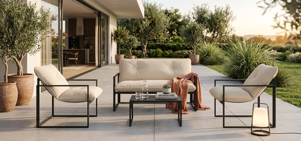 4 Delige Lounge Set – Tuinset voor 4 Personen met Salontafel & Extra Dikke Kussens - Beige