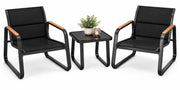 3 Delige Bistro Set – Tuinset met Glazen Tafel & Mesh Stoelen – Weerbestendige Outdoor Set voor Balkon, Tuin & Terras
