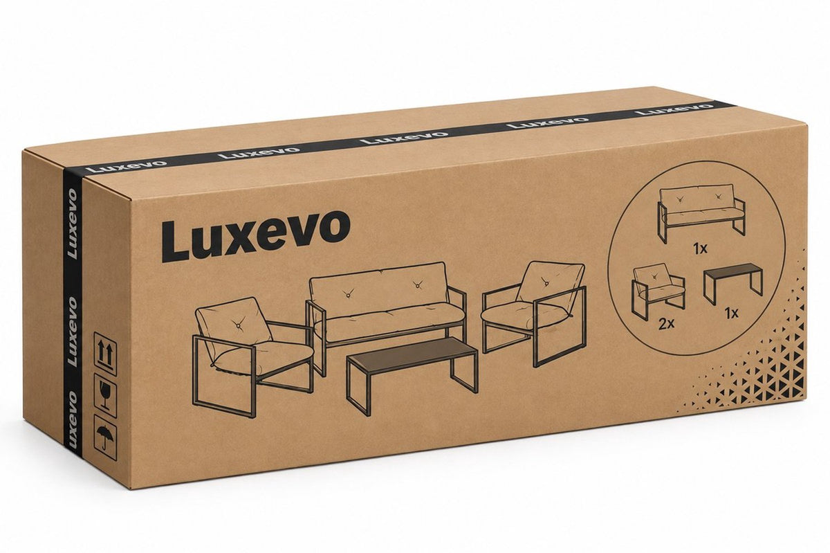 4 Delige Lounge Set – Tuinset voor 4 Personen met Salontafel & Extra Dikke Kussens - Beige