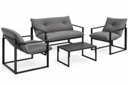 4 Delige Lounge Set – Tuinset voor 4 Personen met Salontafel & Extra Dikke Kussens - Zwart