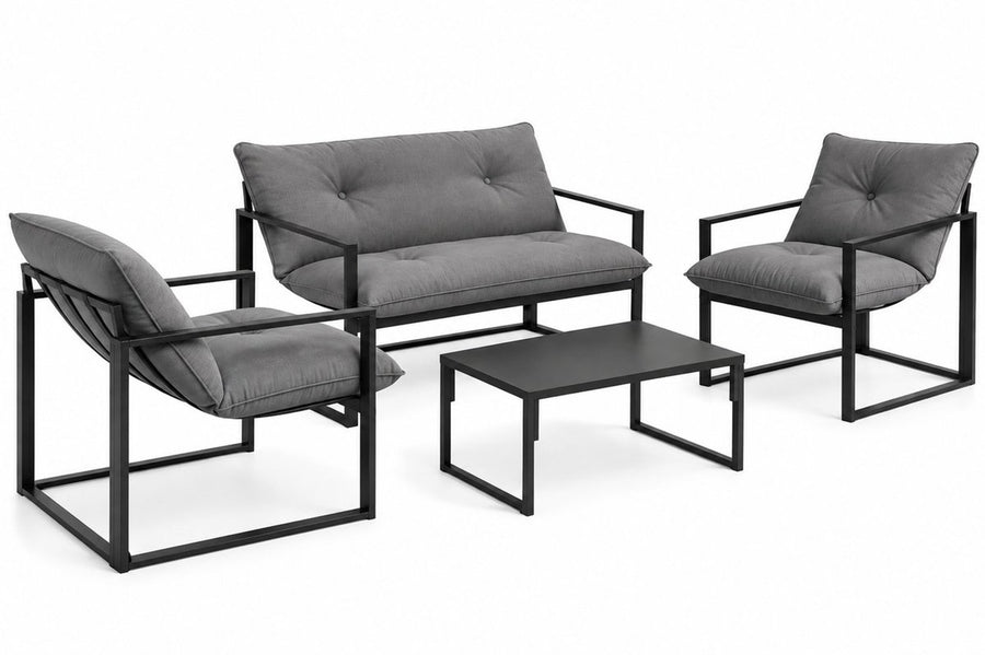 4 Delige Lounge Set – Tuinset voor 4 Personen met Salontafel & Extra Dikke Kussens - Zwart