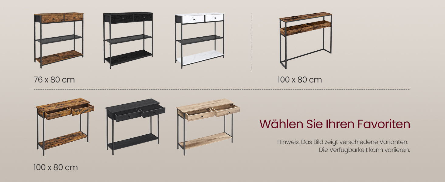 Smalle Consoletafel 80 cm met 2 Stoffen Lades