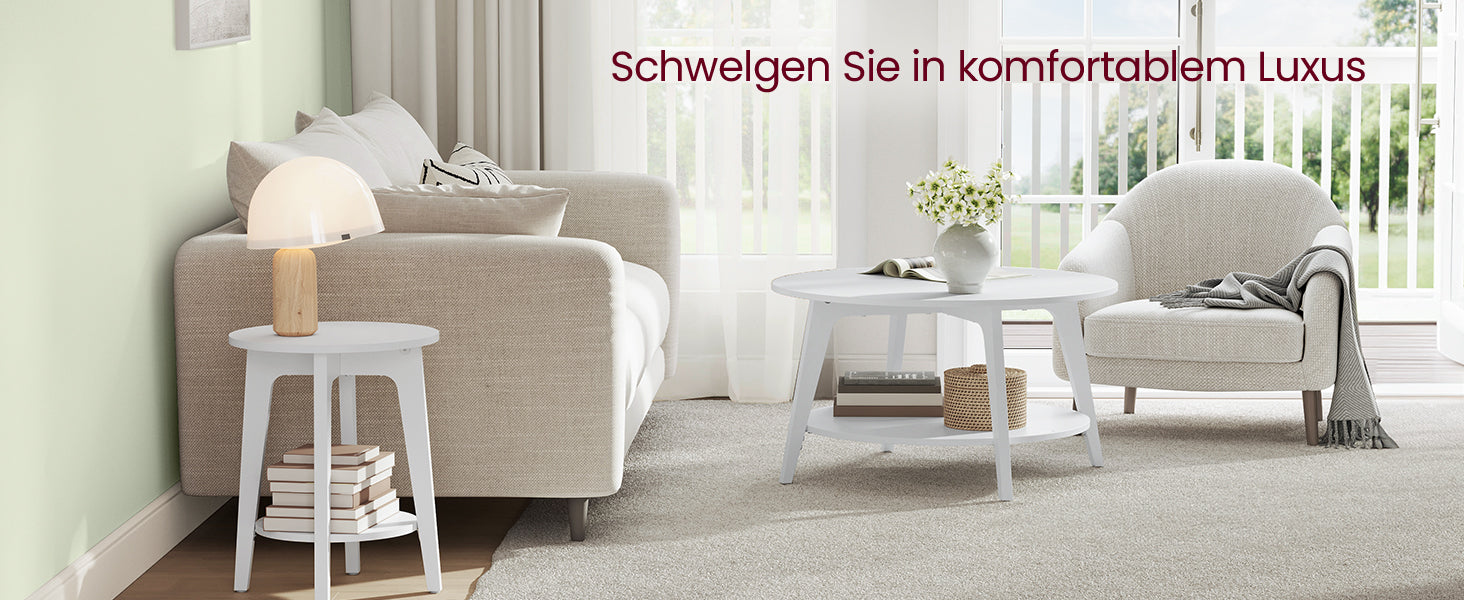 Ronde Salontafel 2-Laags 80 cm - Wit Woonkamer Tafel
