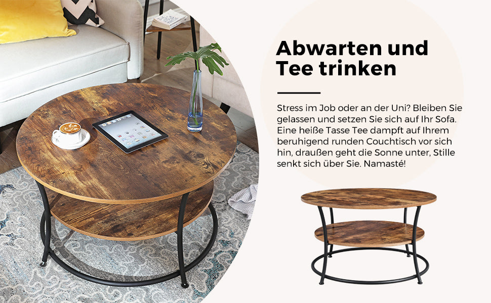 Ronde Salontafel met Plank - Industrieel Metaal Design