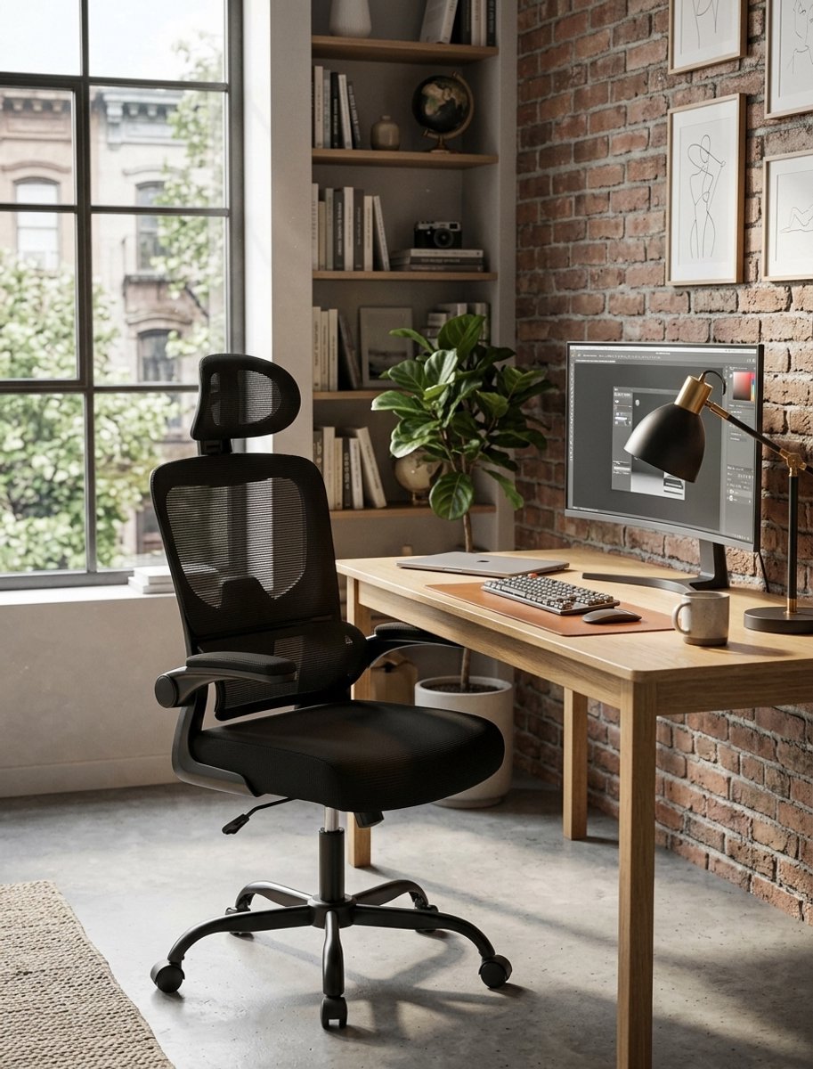 Ergonomische Bureaustoel – Mesh Kantoorstoel – Verstelbare Hoofdsteun – Lendensteun – Zwart