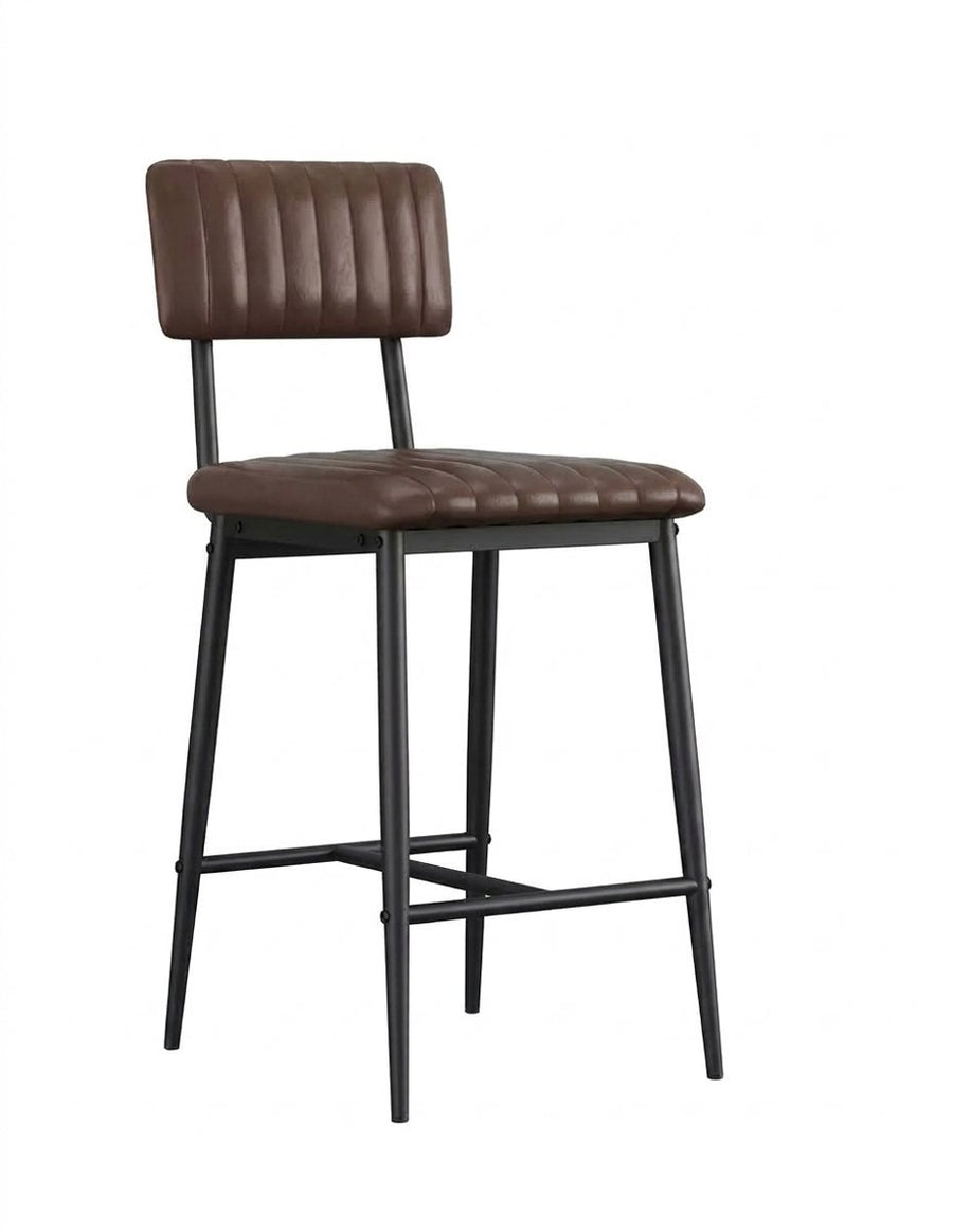Barstoelen Set van 2 – 65 cm Zithoogte - PU Leer – Barkrukken met Rugleuning & Voetensteun – Industrieel & Modern – Bruin