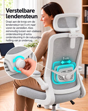 Ergonomische Bureaustoel – Mesh Kantoorstoel – Verstelbare Hoofdsteun – Lendensteun – Grijs