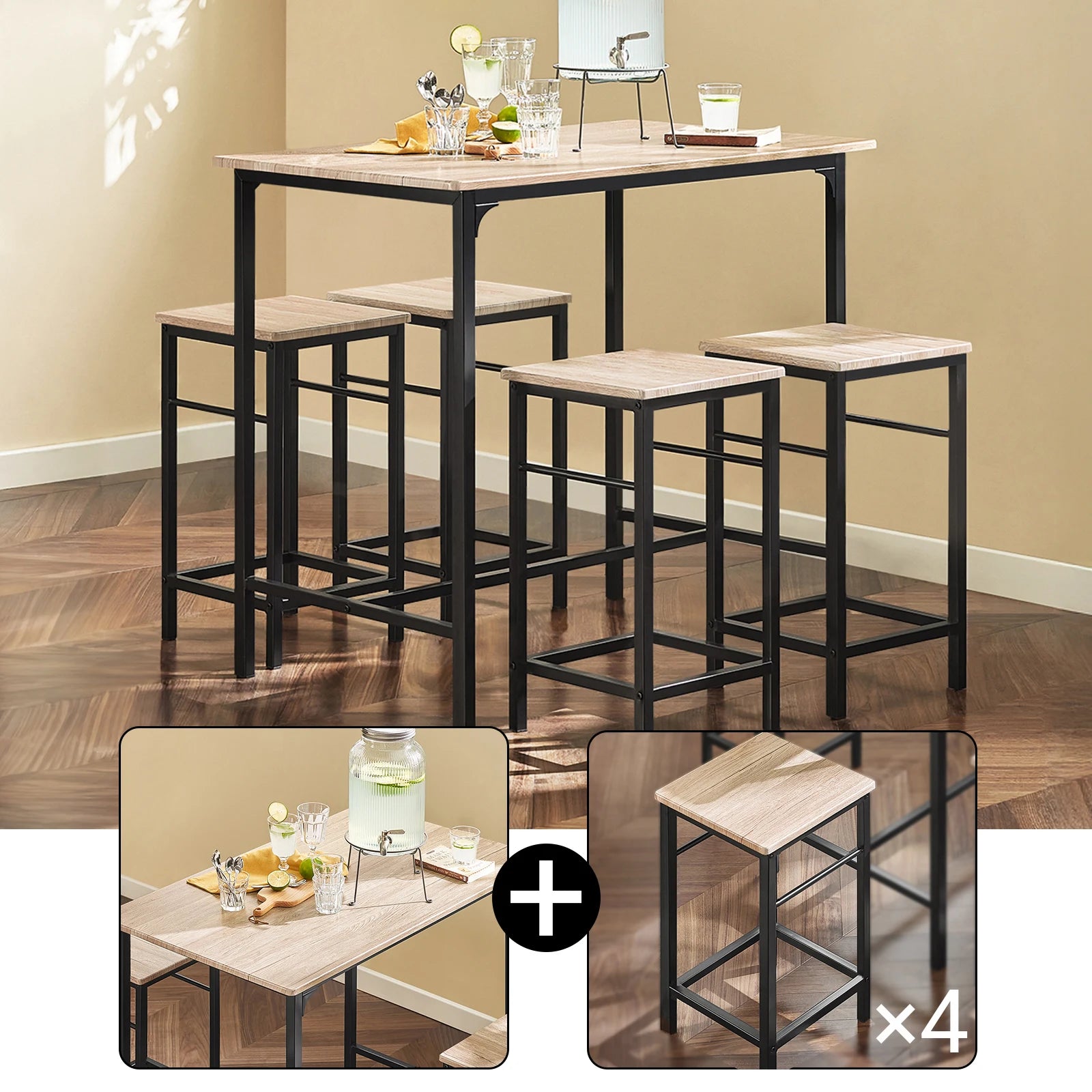 Bistro Bartafel Set 5-Delig met 4 Stoelen - Eetgroep