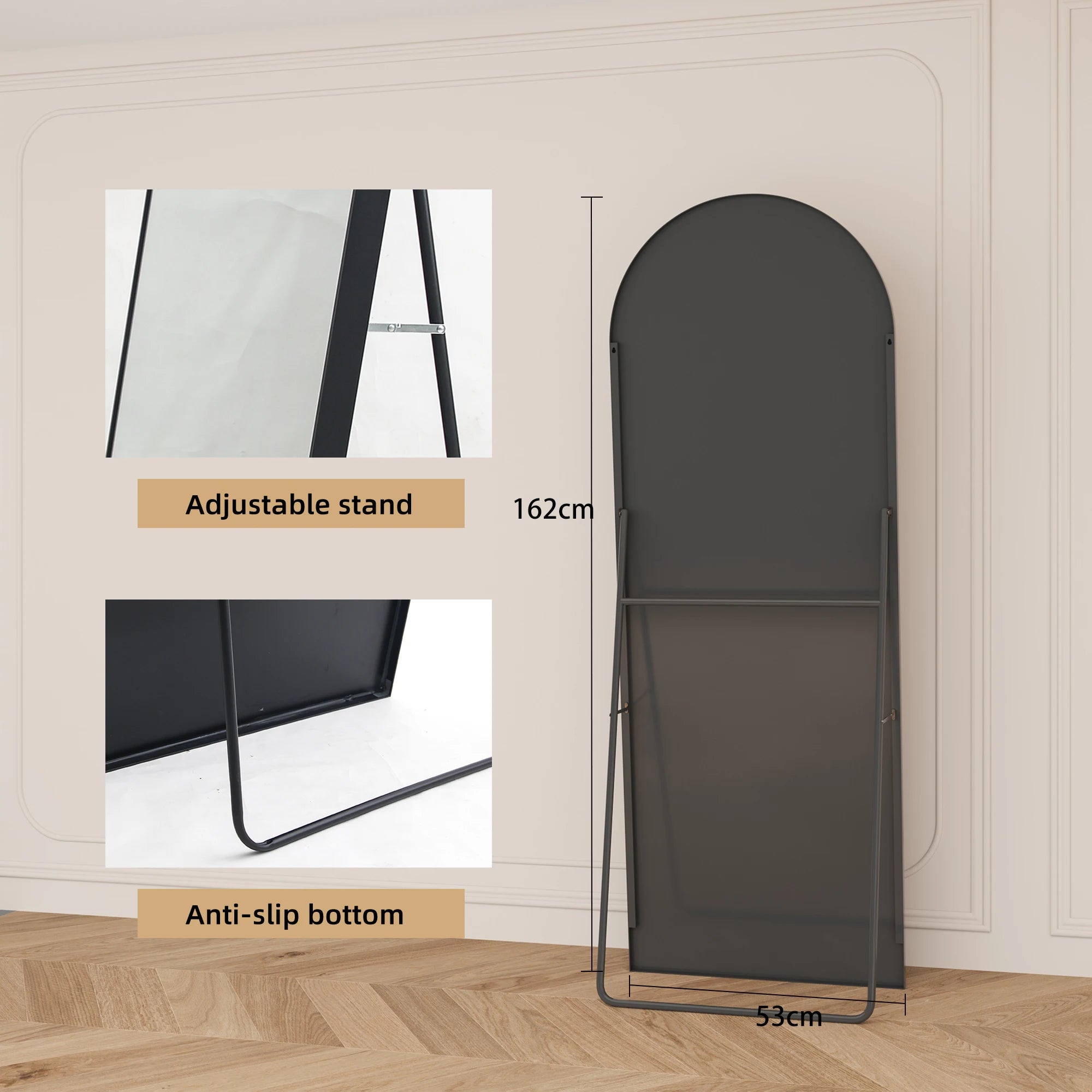 Full Body Staande Spiegel 162x53 cm - Gebogen Design