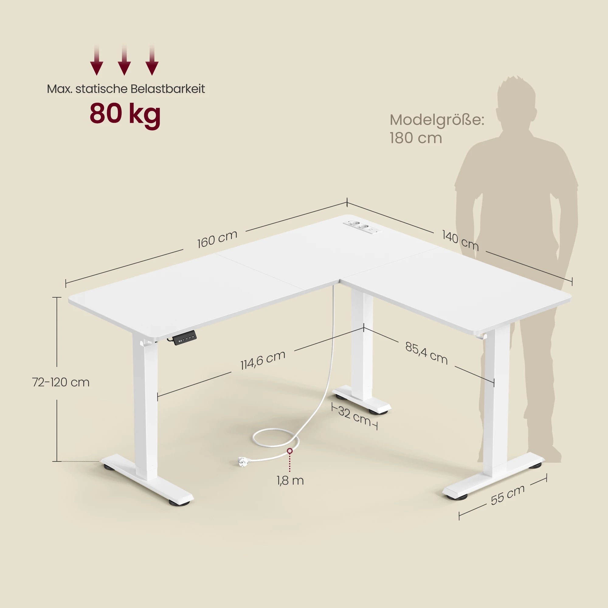 L-Vormig Elektrisch Verstelbaar Bureau