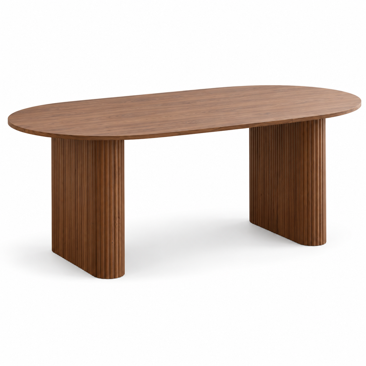 Ovale Eettafel 180 × 90 cm – Donkerbruin Houtlook – Geribbelde Poten – MDF – Scandinavisch Design – Eettafel voor 6 tot 8 Personen