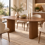 Ovale Eettafel 180 × 90 cm – Donkerbruin Houtlook – Geribbelde Poten – MDF – Scandinavisch Design – Eettafel voor 6 tot 8 Personen