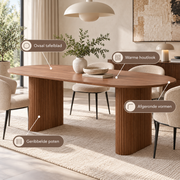 Ovale Eettafel 180 × 90 cm – Donkerbruin Houtlook – Geribbelde Poten – MDF – Scandinavisch Design – Eettafel voor 6 tot 8 Personen