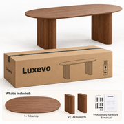 Ovale Eettafel 180 × 90 cm – Donkerbruin Houtlook – Geribbelde Poten – MDF – Scandinavisch Design – Eettafel voor 6 tot 8 Personen
