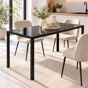 Eettafel Zwart – 120 x 60 x 75 cm – Gehard Glazen Tafelblad 6 mm – Metalen Frame – Keukentafel voor 4 Personen