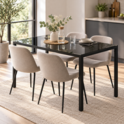Eettafel Zwart – 120 x 60 x 75 cm – Gehard Glazen Tafelblad 6 mm – Metalen Frame – Keukentafel voor 4 Personen