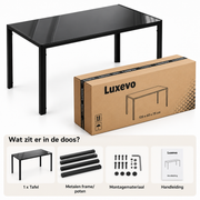 Eettafel Zwart – 120 x 60 x 75 cm – Gehard Glazen Tafelblad 6 mm – Metalen Frame – Keukentafel voor 4 Personen