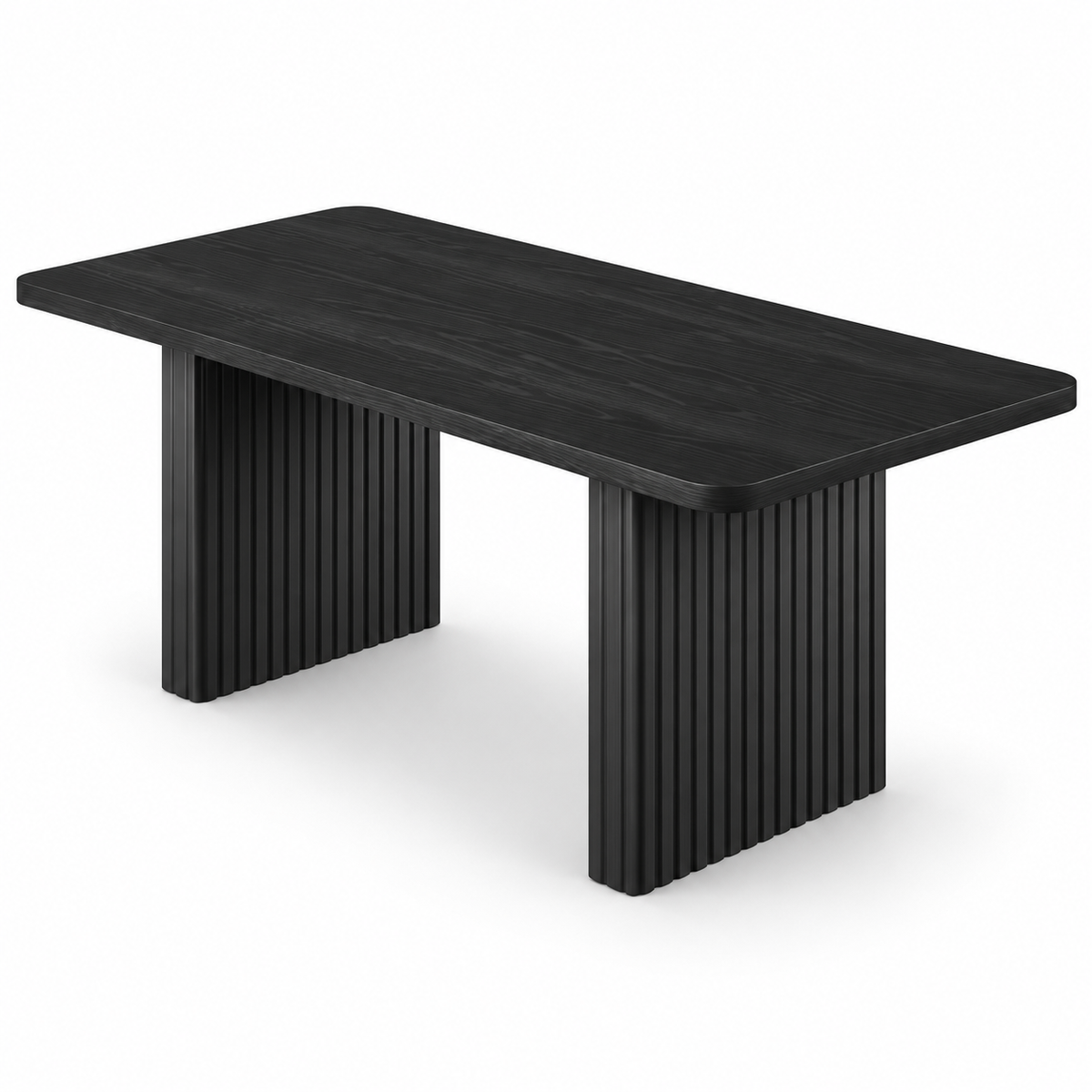 Rechthoekige Eettafel 180 x 80 x 75 cm – Zwarte Eettafel voor 6-8 Personen – Geribbelde Dubbele Poten – Dik Tafelblad – Moderne Keukentafel
