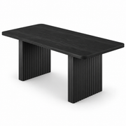 Rechthoekige Eettafel 180 x 80 x 75 cm – Zwarte Eettafel voor 6-8 Personen – Geribbelde Dubbele Poten – Dik Tafelblad – Moderne Keukentafel