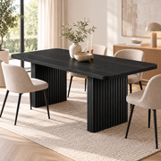 Rechthoekige Eettafel 180 x 80 x 75 cm – Zwarte Eettafel voor 6-8 Personen – Geribbelde Dubbele Poten – Dik Tafelblad – Moderne Keukentafel