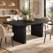 Rechthoekige Eettafel 180 x 80 x 75 cm – Zwarte Eettafel voor 6-8 Personen – Geribbelde Dubbele Poten – Dik Tafelblad – Moderne Keukentafel