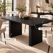Rechthoekige Eettafel 180 x 80 x 75 cm – Zwarte Eettafel voor 6-8 Personen – Geribbelde Dubbele Poten – Dik Tafelblad – Moderne Keukentafel