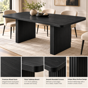 Rechthoekige Eettafel 180 x 80 x 75 cm – Zwarte Eettafel voor 6-8 Personen – Geribbelde Dubbele Poten – Dik Tafelblad – Moderne Keukentafel