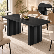 Rechthoekige Eettafel 180 x 80 x 75 cm – Zwarte Eettafel voor 6-8 Personen – Geribbelde Dubbele Poten – Dik Tafelblad – Moderne Keukentafel
