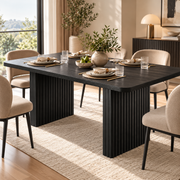 Rechthoekige Eettafel 180 x 80 x 75 cm – Zwarte Eettafel voor 6-8 Personen – Geribbelde Dubbele Poten – Dik Tafelblad – Moderne Keukentafel