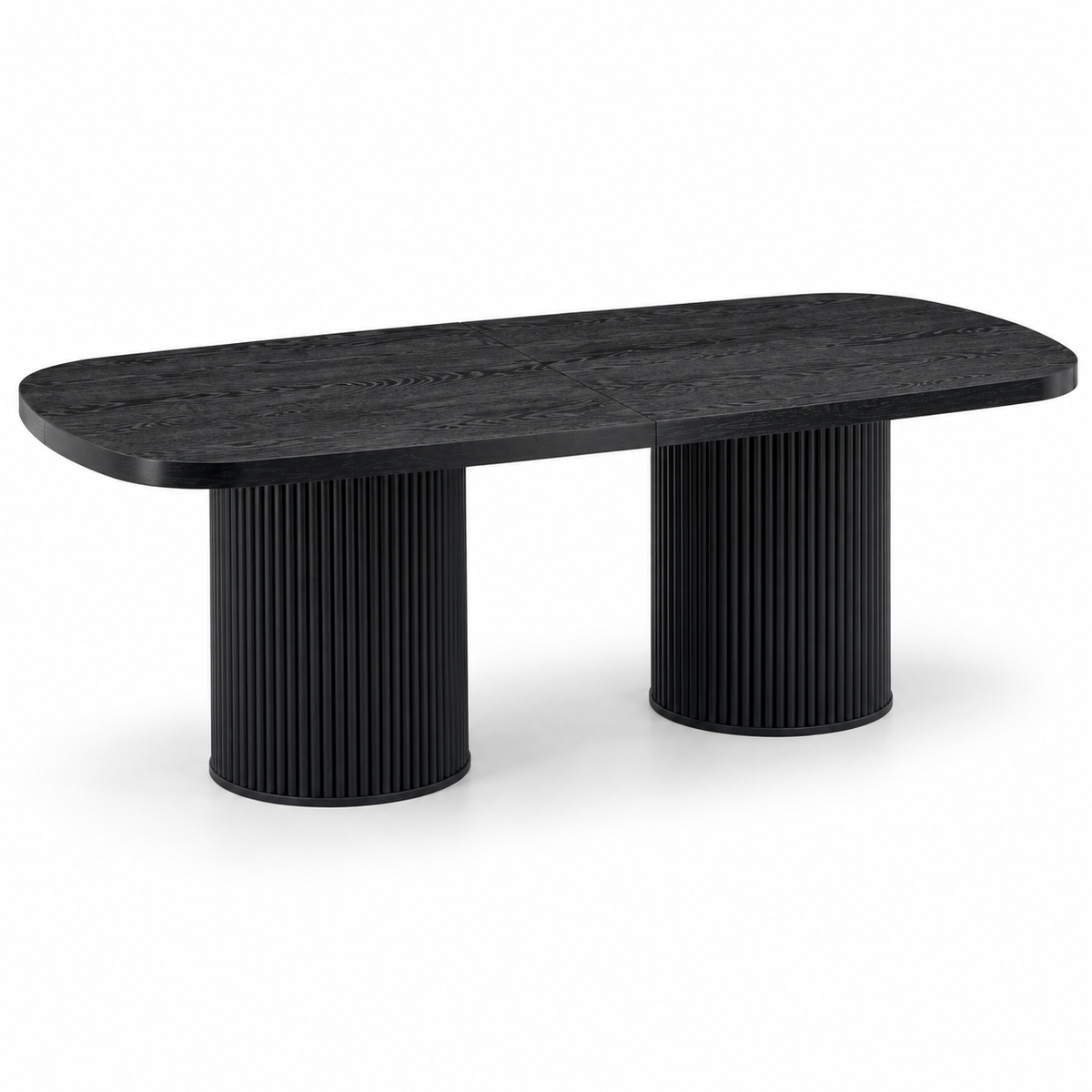 Ovale Eettafel 180 x 90 cm – Zwarte Houtlook – Geribbelde Cilinderpoten – MDF – Eettafel voor 6-8 Personen