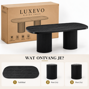 Ovale Eettafel 180 x 90 cm – Zwarte Houtlook – Geribbelde Cilinderpoten – MDF – Eettafel voor 6-8 Personen