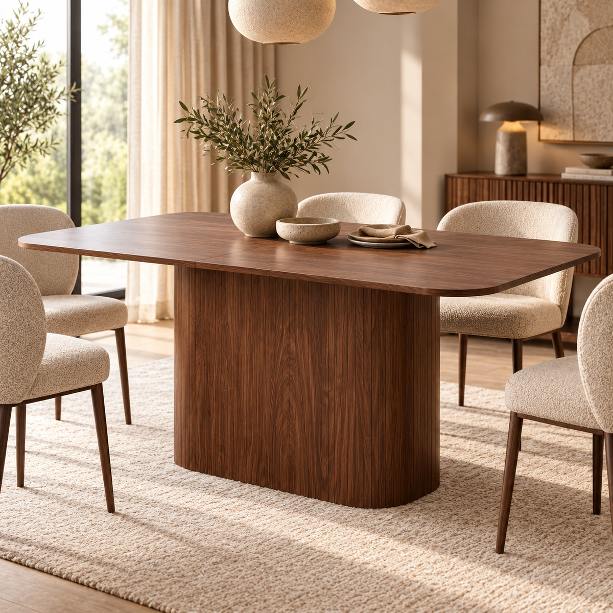 Eettafel 160 x 90 cm – Scandinavische Eettafel voor 4-6 Personen – Donker Houtlook – Afgeronde Hoeken – MDF – 75,5 cm Hoog