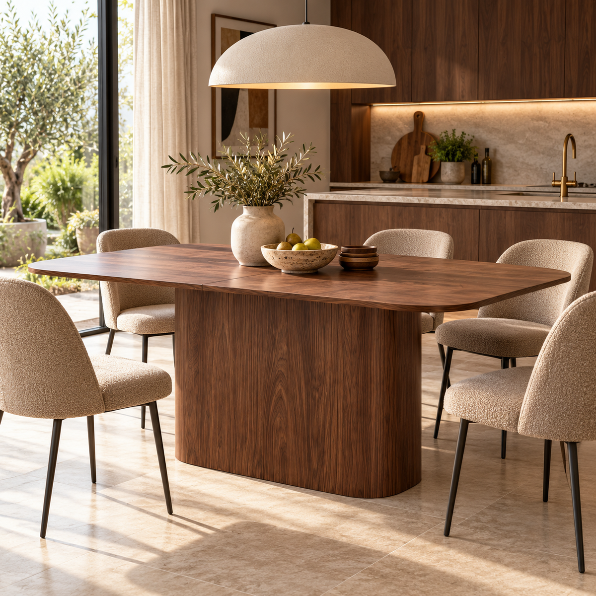 Eettafel 160 x 90 cm – Scandinavische Eettafel voor 4-6 Personen – Donker Houtlook – Afgeronde Hoeken – MDF – 75,5 cm Hoog