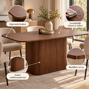 Eettafel 160 x 90 cm – Scandinavische Eettafel voor 4-6 Personen – Donker Houtlook – Afgeronde Hoeken – MDF – 75,5 cm Hoog