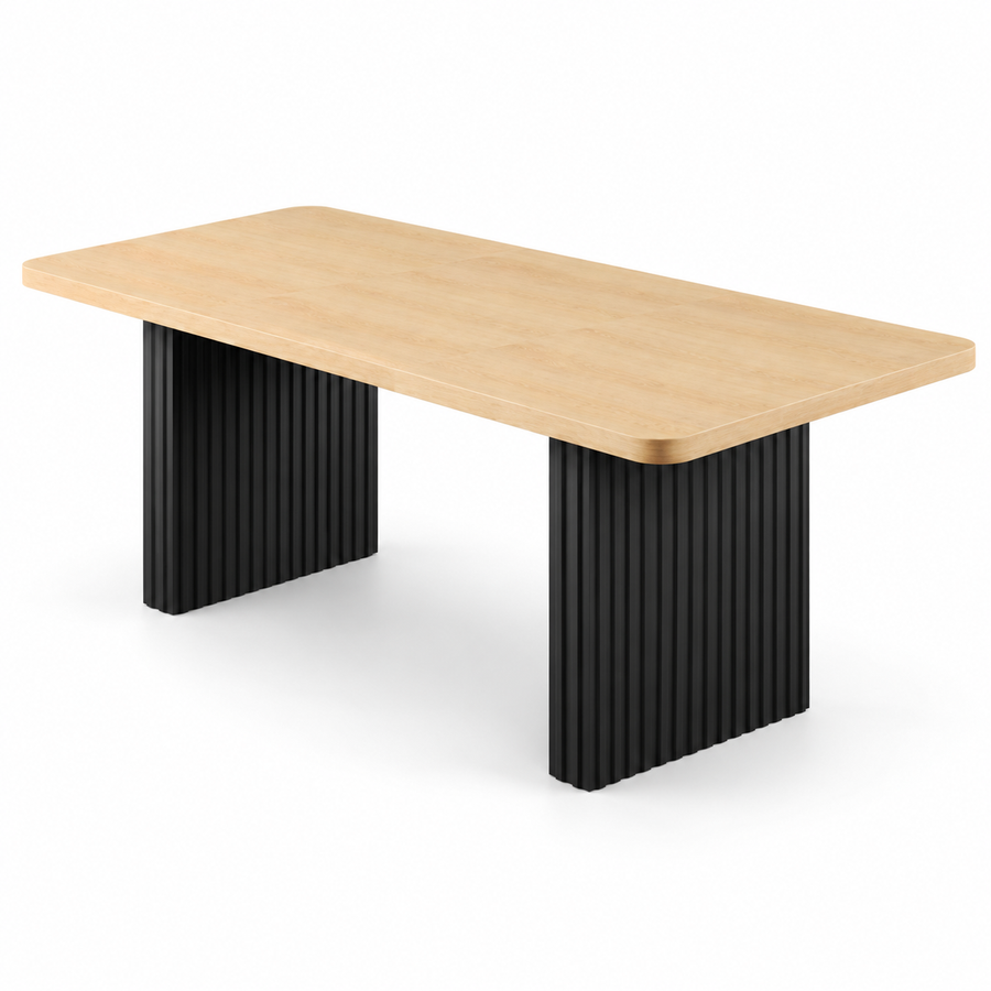 Rechthoekige Eettafel 180 x 80 x 75 cm – Houtkleur met Zwarte Geribbelde Poten – Eettafel voor 6-8 Personen – Dik Tafelblad – Moderne Keukentafel