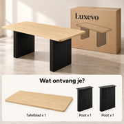 Rechthoekige Eettafel 180 x 80 x 75 cm – Houtkleur met Zwarte Geribbelde Poten – Eettafel voor 6-8 Personen – Dik Tafelblad – Moderne Keukentafel