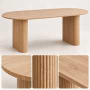 Ovale Eettafel 180 × 90 cm – Lichtbruin Houtlook – Geribbelde Poten – MDF – Scandinavisch Design – Voor 6 tot 8 Personen